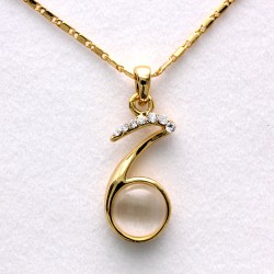 Crystal Cat Eye Stone Music Note Pendant Gold Necklace