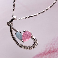 Crystal Heart Teardrop Pendant Silver Necklace