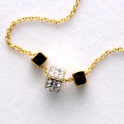 Crystal Rhinestones Cube Shape Pendant Gold Necklace