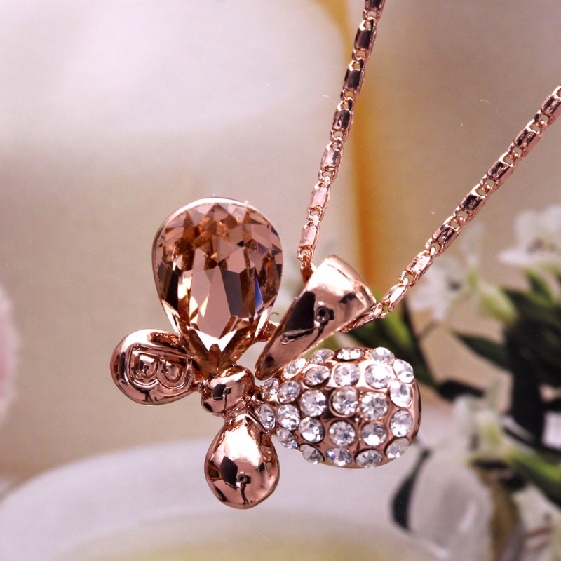 Rose GoldSilver Crystal Butterfly Pendant Necklace
