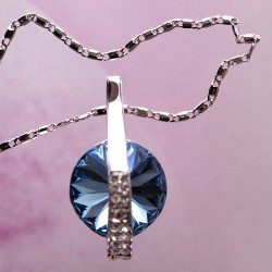 簡約設計寶藍色水晶吊咀銀頸鏈