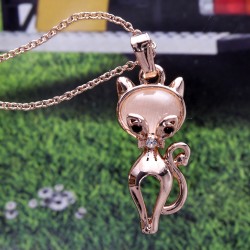 Cat Eye Stone Cute Cat Pendant Rose Gold Necklace