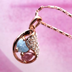 Heart Drop Crystal Pendant Rose Gold Necklace
