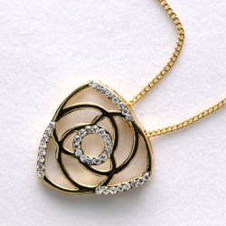 水晶鑽石玫瑰花吊咀高貴設計時尚金頸鏈