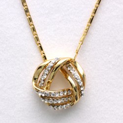 Charm Crystal Round Twist Pendant Gold Chain Necklace