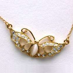 Crystal Cat Eye Stone Butterfly Pendant Gold Chain Necklace
