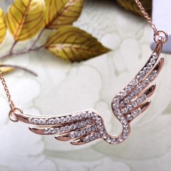 Crystal Angel Wings Pendant Rose Gold Chain Necklace