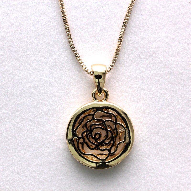 Crystal Rose Locket Pendant Gold Chain Necklace
