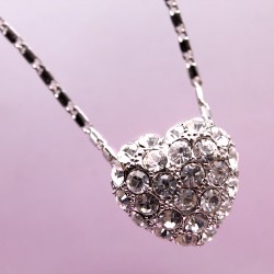 Charm Crystal Pave Heart Pendant Silver Necklace