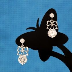 Crystal Butterfly Knot Silver Earrings