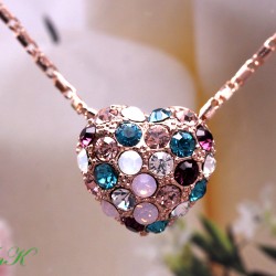 Crystal Colorful Pave Heart Pendant Rose Gold Necklace