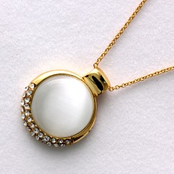 Crystal Moon Circle Pendant Fashion Gold Necklace