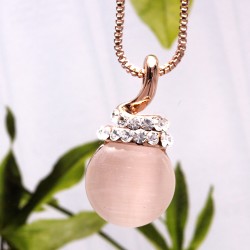 Cat Eye Stone Light Bulb Ball Pendant Rose Gold Necklace