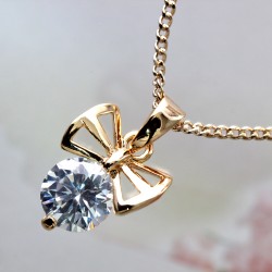 Crystal Butterfly Bowtie Knot Pendant Gold Necklace