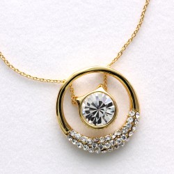 Crystal Bead Rhinestones Ring Pendant Gold Necklace