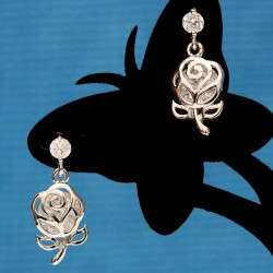 Clear Crystal Rose Flower Fashion Silver Earrings