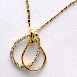Rhinestones Twisted Oval Shape Pendant Gold Fashion Necklace