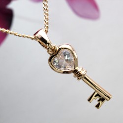 水晶心心锁匙钥匙吊咀时尚金银项链