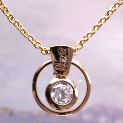 Love Engraved Ring Circle Clear Crystal Bead Pendant Silver Gold Necklace