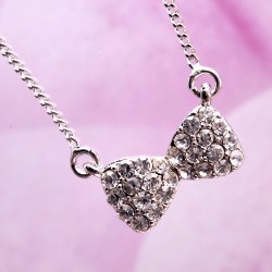 Charm Crystal Pave Rhinestones Butterfly Knot Bowknot Pendant Silver Necklace