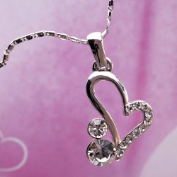 Crystal Heart Pendant Silver Necklace