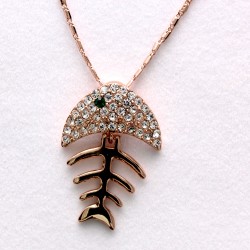 Fish Bone Rhinestones Rose Gold Necklace