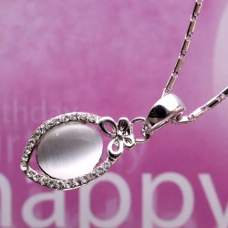 Cat Eye Opal Gemstone Oval Pendant Silver Necklace